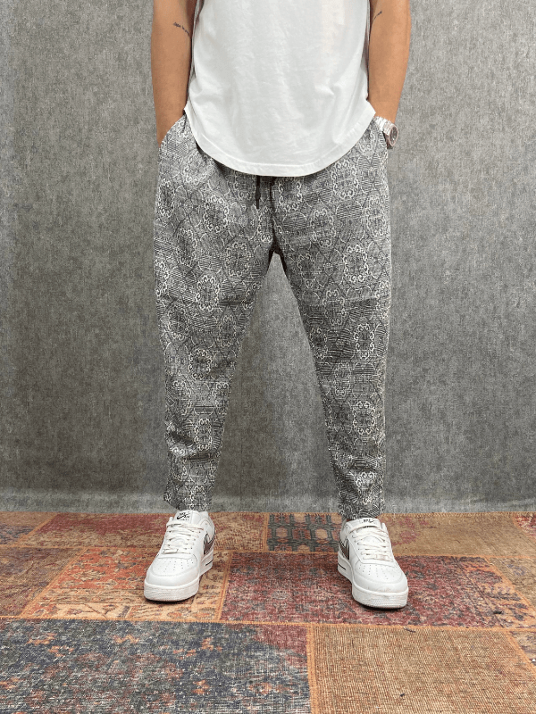 Beli Lastikli Desenli Baggy Pantolon