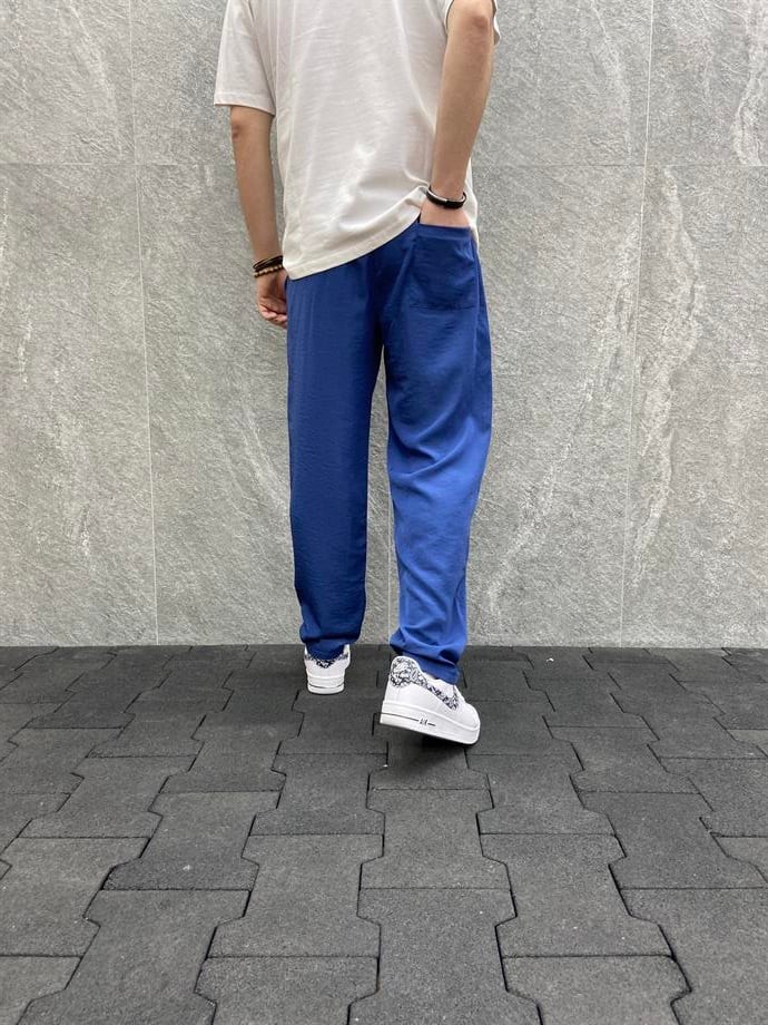 Rahat Kalıp Beli Lastikli Baggy  Paraşüt İndigo   Pantolon