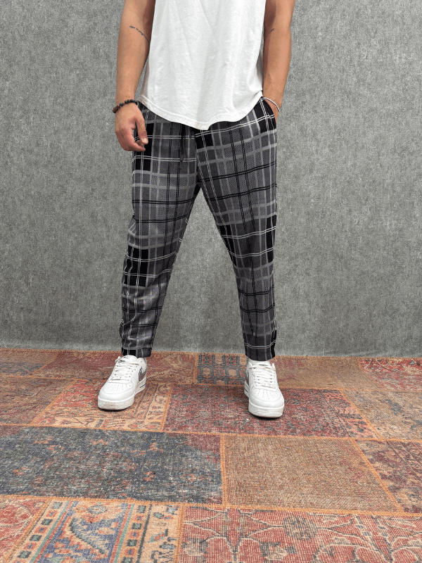 Beli Lastikli Ekoseli Baggy Pantolon 