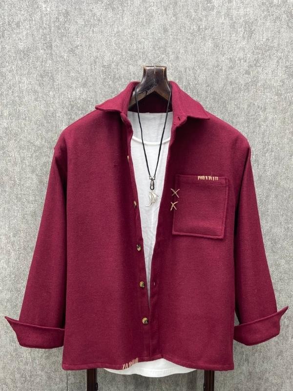 Oversize El İşi Detaylı Pamuk Kaşe Bordo Gömlek