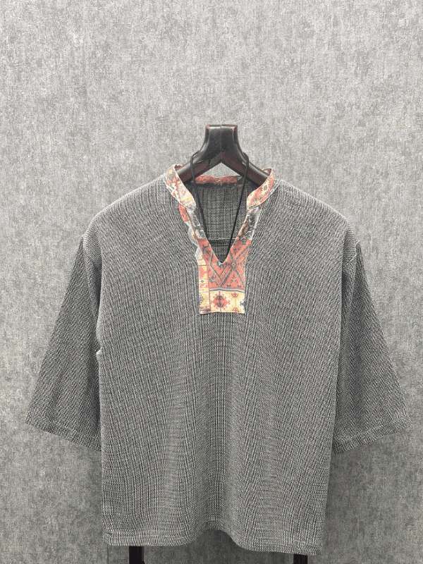 Oversize Bohem Fakir Kol Pamuk Keten Füme Tshirt
