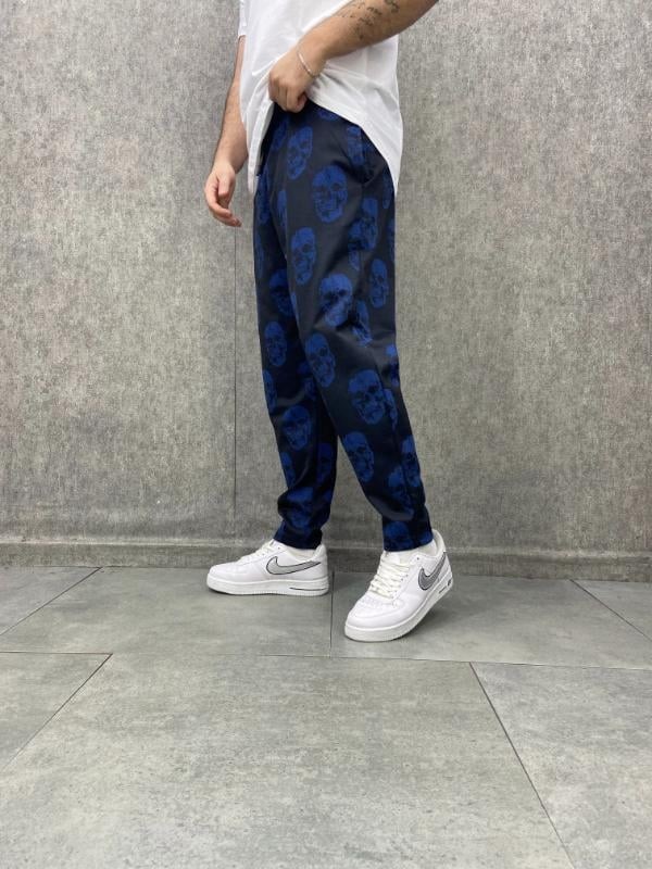 Beli Lastikli Skull Desenli  Baggy Pantolon