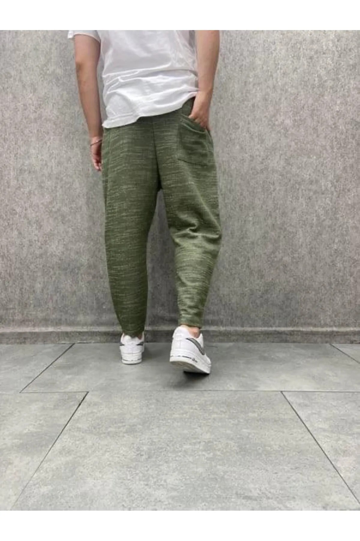 Beli Lastikli London Baggy Haki Pantolon