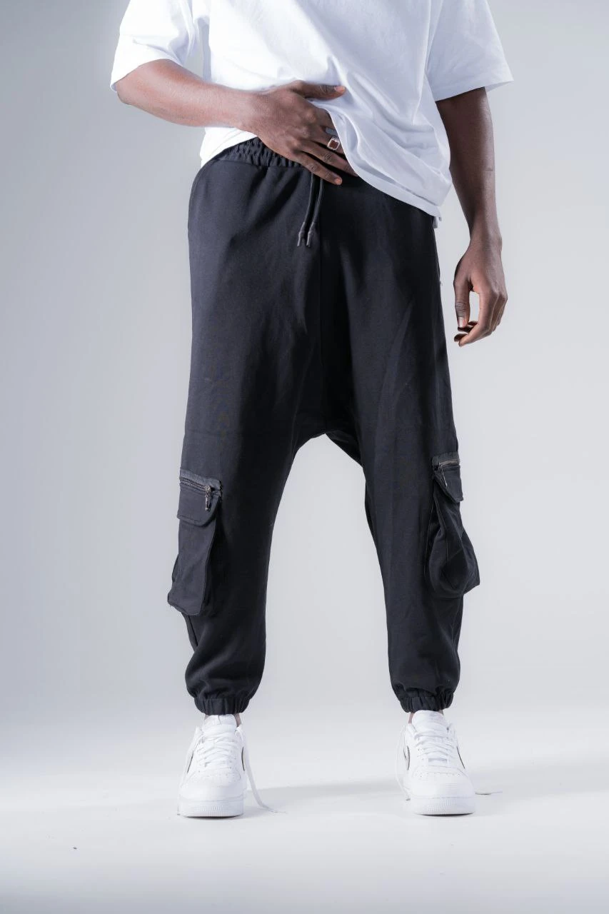 Beli Lastikli Kargo Cepli Siyah Yarım Şalvar 