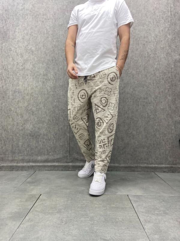 Beli Lastikli Aztek Desenli Baggy Pantolon