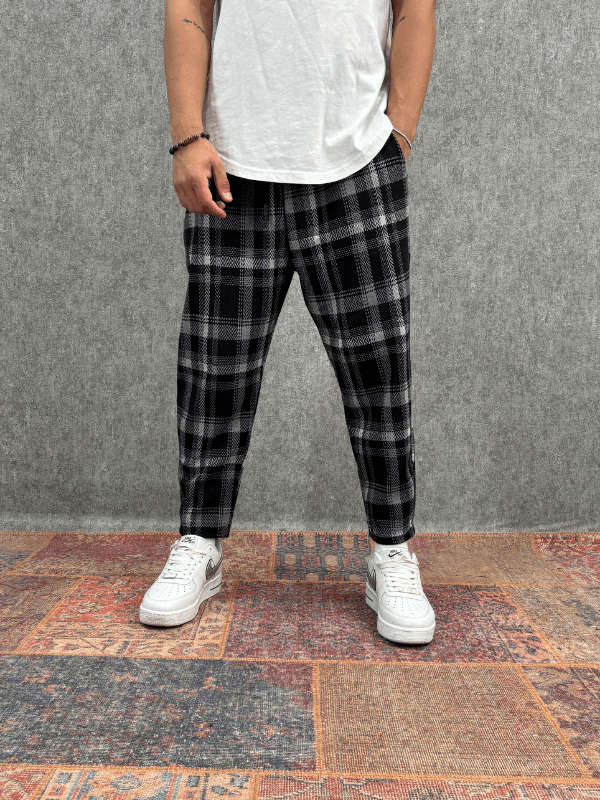Beli Lastikli Ekoseli Baggy Pantolon