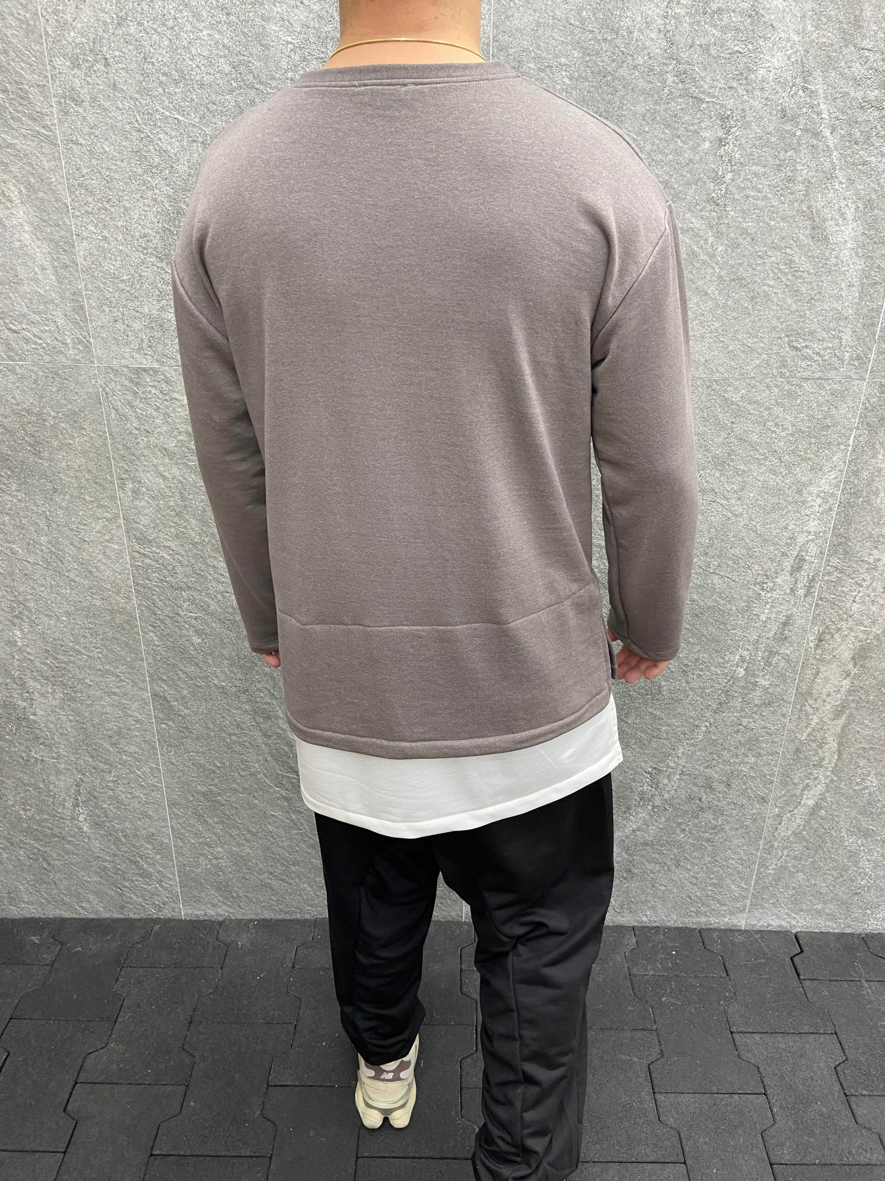Oversize Beyaz Garnili Pamuklu  Füme  Sweatshirt