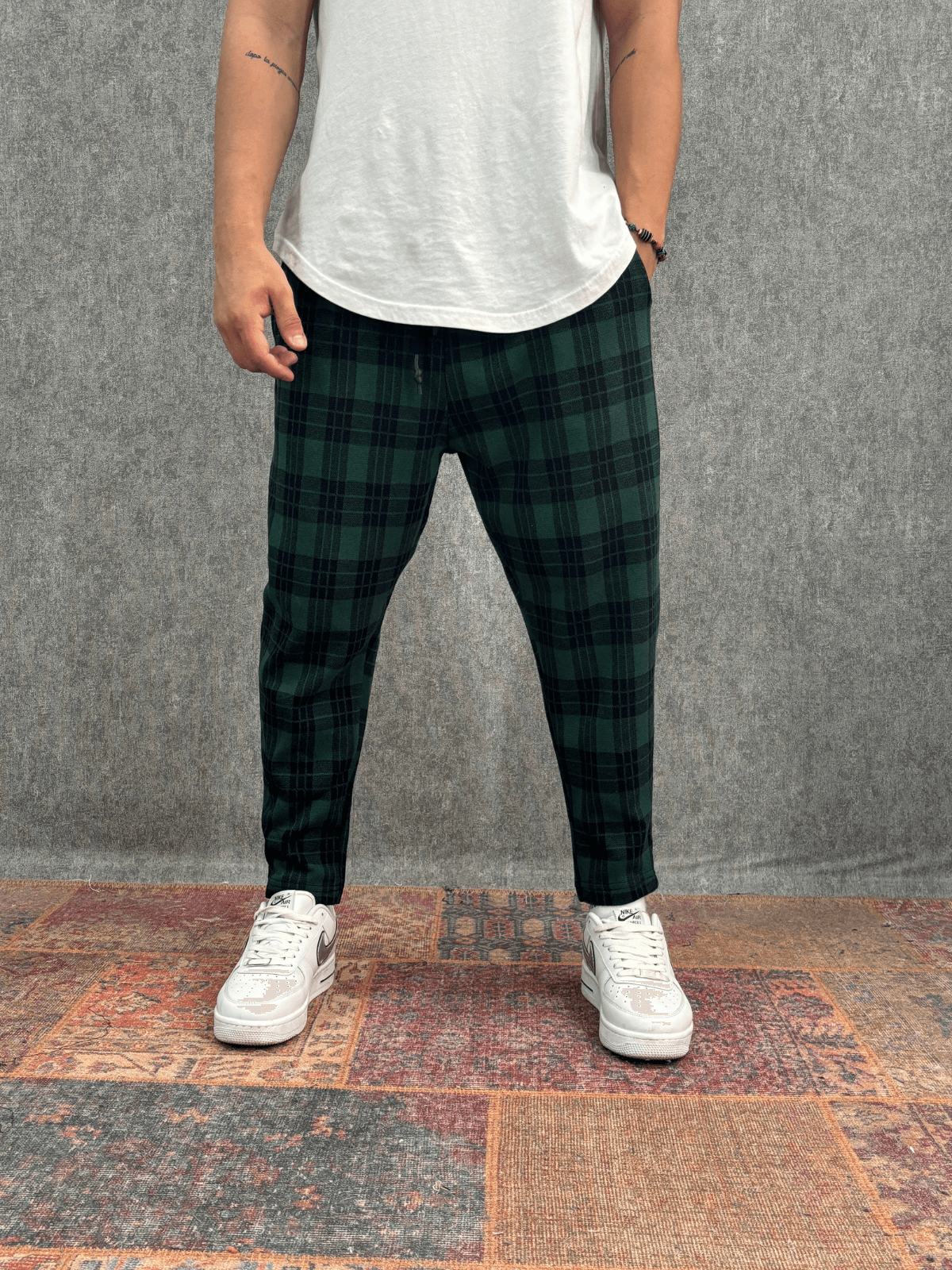 Beli Lastikli  Ekoseli Baggy Pantolon