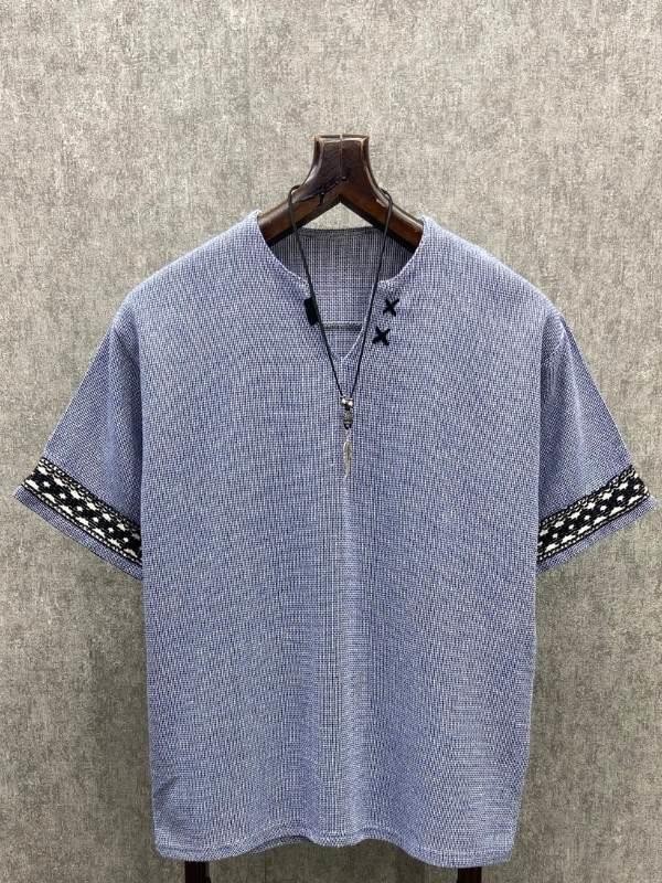 Oversize El İşi Detaylı Pamuk Mavi Tshirt
