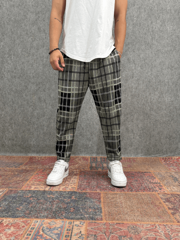  Beli Lastikli Ekoseli Baggy Pantolon