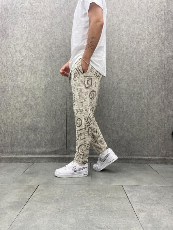 Beli Lastikli Aztek Desenli Baggy Pantolon