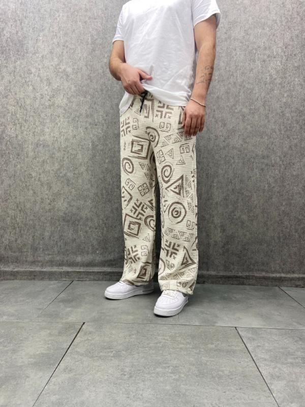 Beli Lastikli Boru Paça Bohem Desenli Pantolon