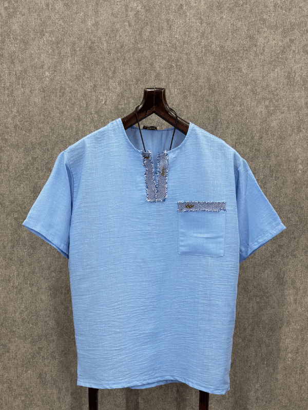 Oversize El İşi Detaylı Mavi Tshirt