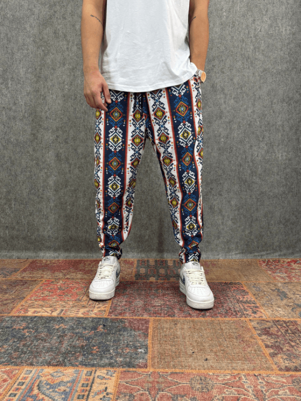 Beli Lastikli Desenli Baggy Pantolon