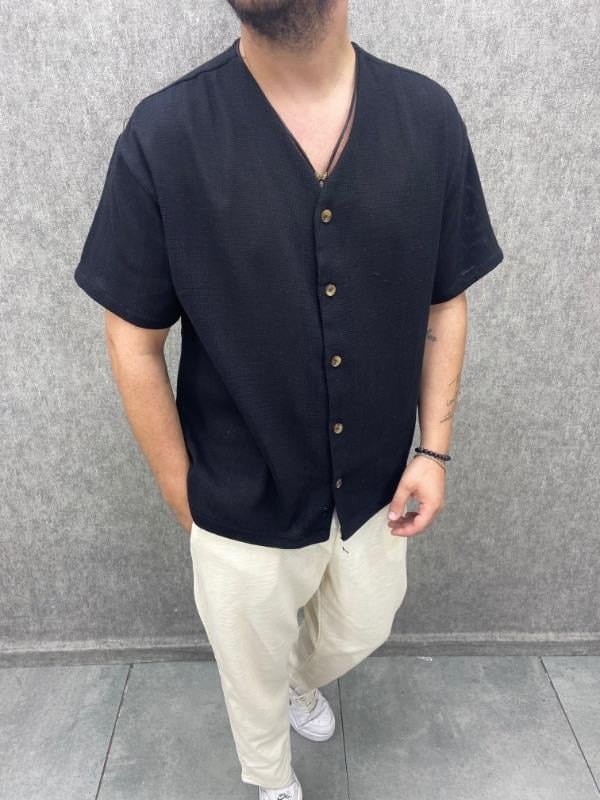 Oversize Yıkamalı Keten Gömlek