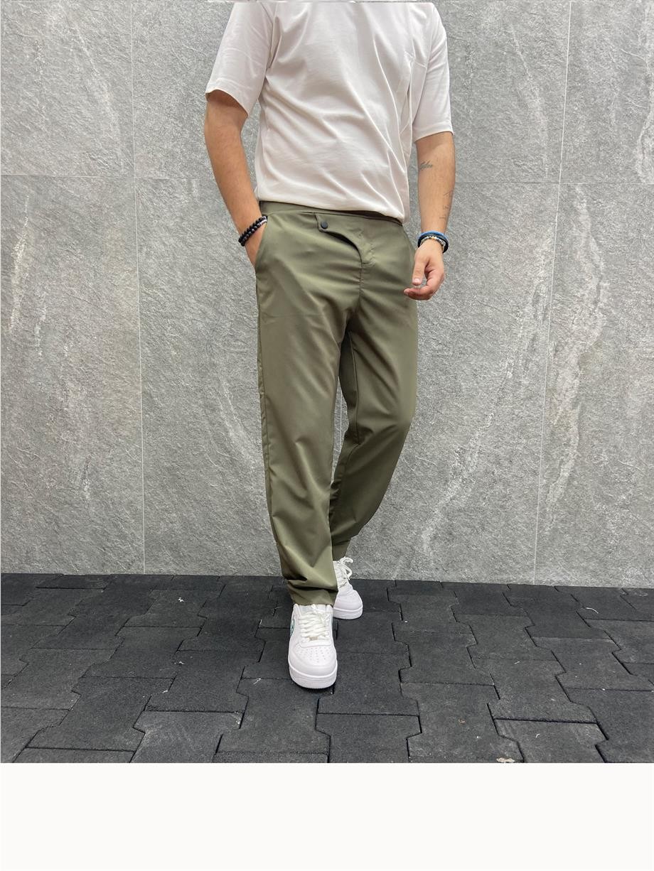 Paraşüt Kumaş Beli Lastikli Haki  Pantolon