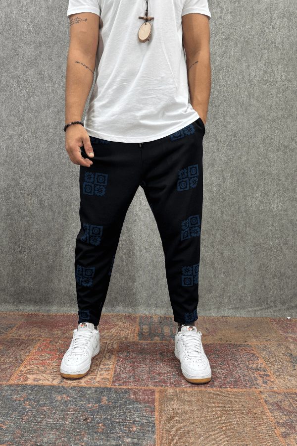 Beli Lastikli Desenli Baggy Pantolon