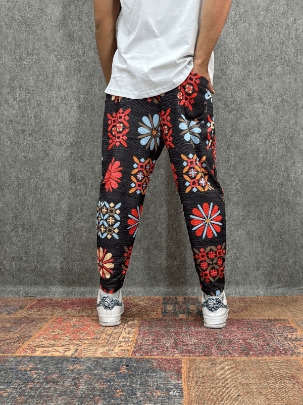 Beli Lastikli Desenli Baggy Pantolon
