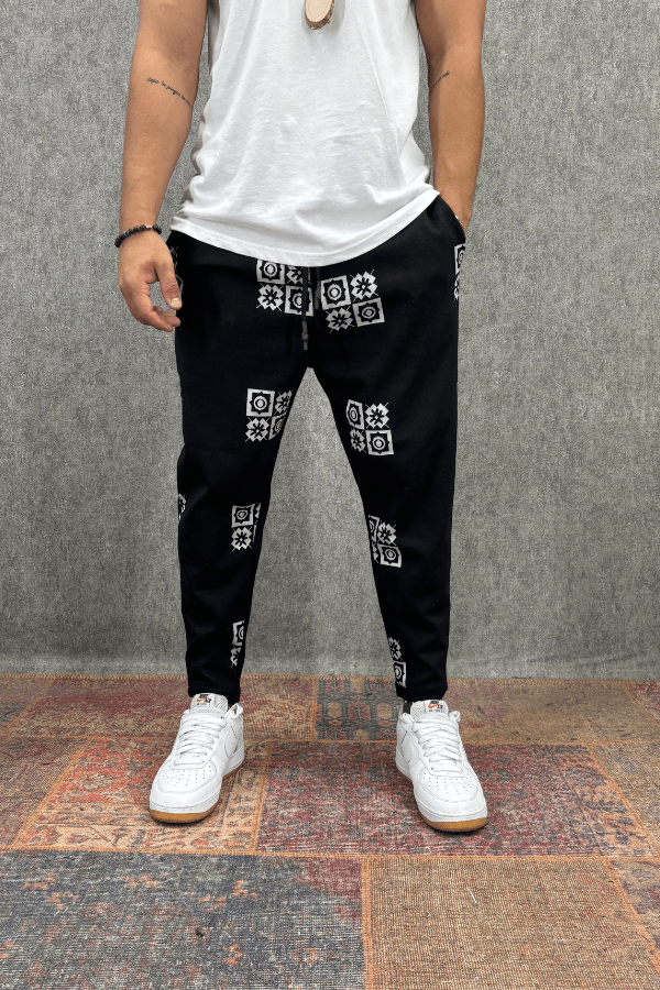 Beli Lastikli Desenli Baggy Pantolon