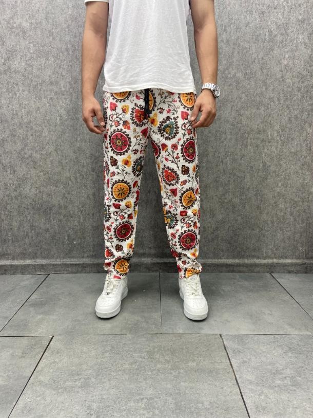 Beli Lastikli  Bohem Desenli Pantolon