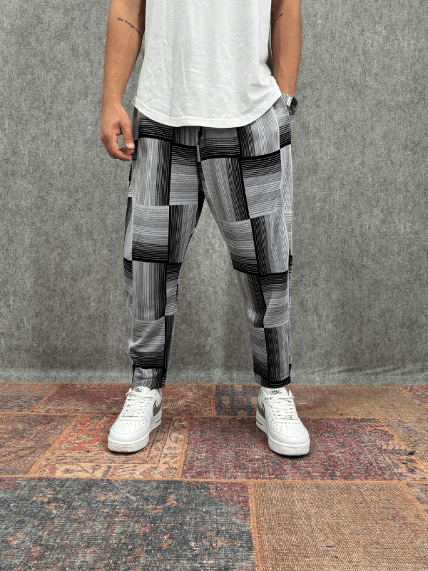 Beli Lastikli Bohem Ekoseli Baggy Pantolon
