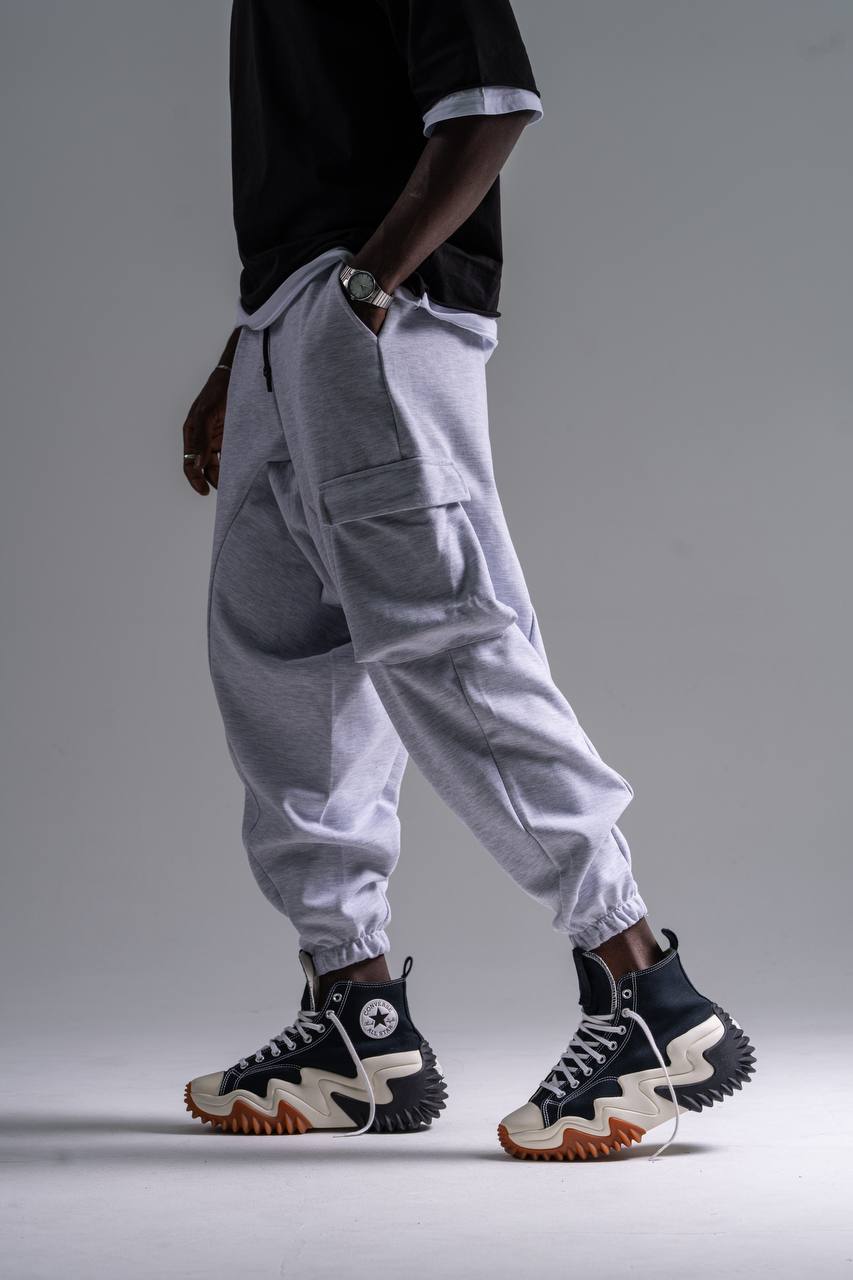 Beli Lastikli Kargo Cepli Gri Şalvar