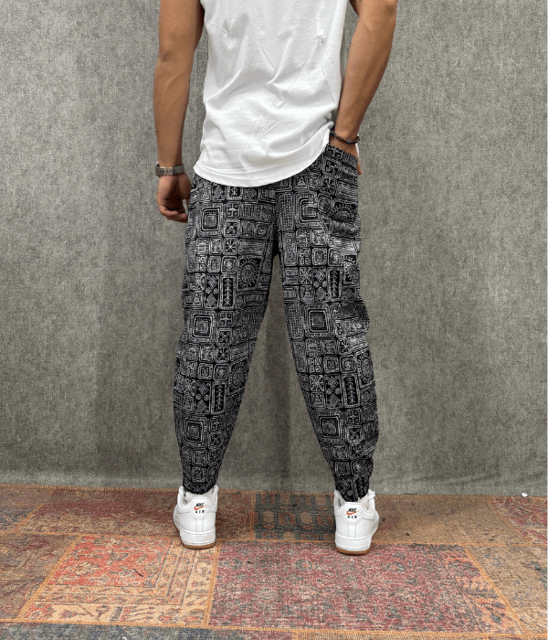Beli Lastikli Kaşe Cep Nervür Detaylı Desenli Baggy Pantolon