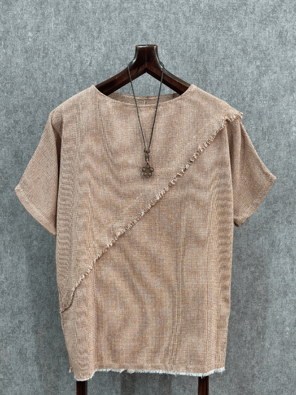 Oversize Yıkamalı Pamuk Keten Toprak  Tshirt