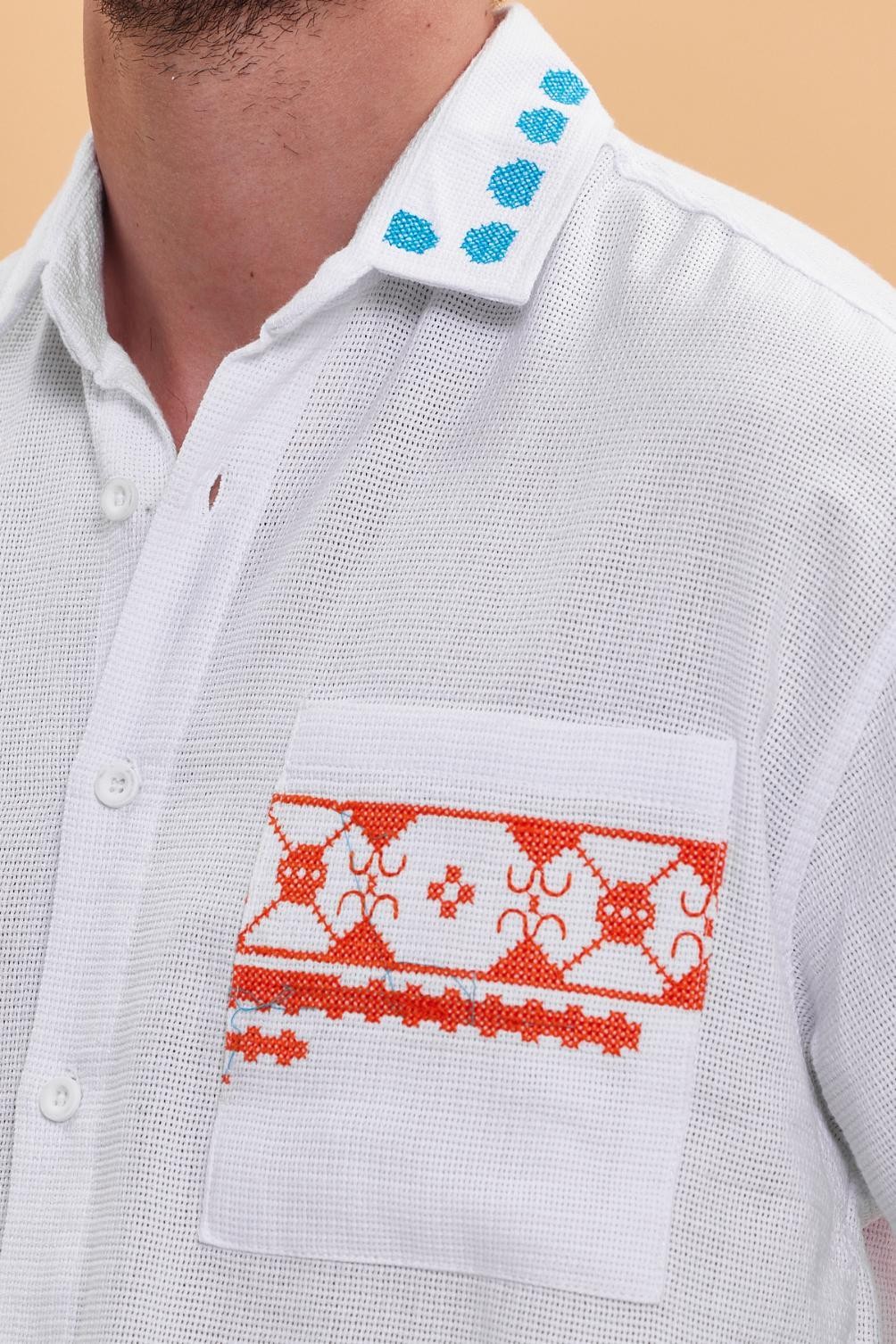 Oversize Authentic  Nakış Detaylı Bohem Pamuk Keten Beyaz  Gömlek