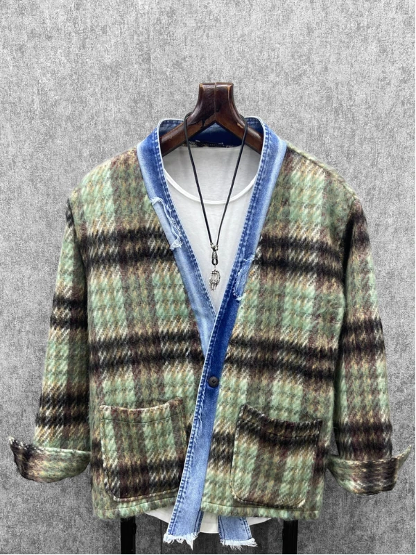 Oversize Lazer Yıpratmalı Astarsız Oduncu Ceket