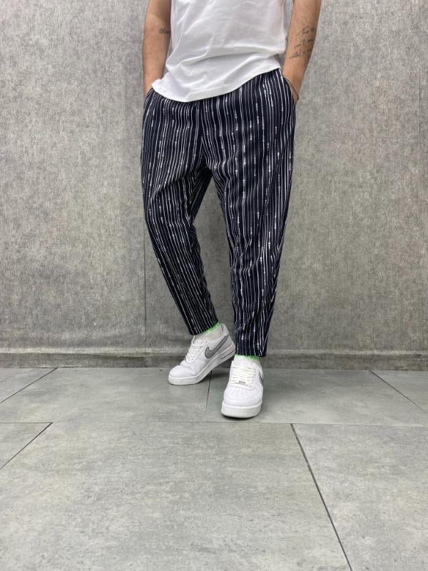 Beli Lastikli Düz Paça Desenli Baggy Pantolon