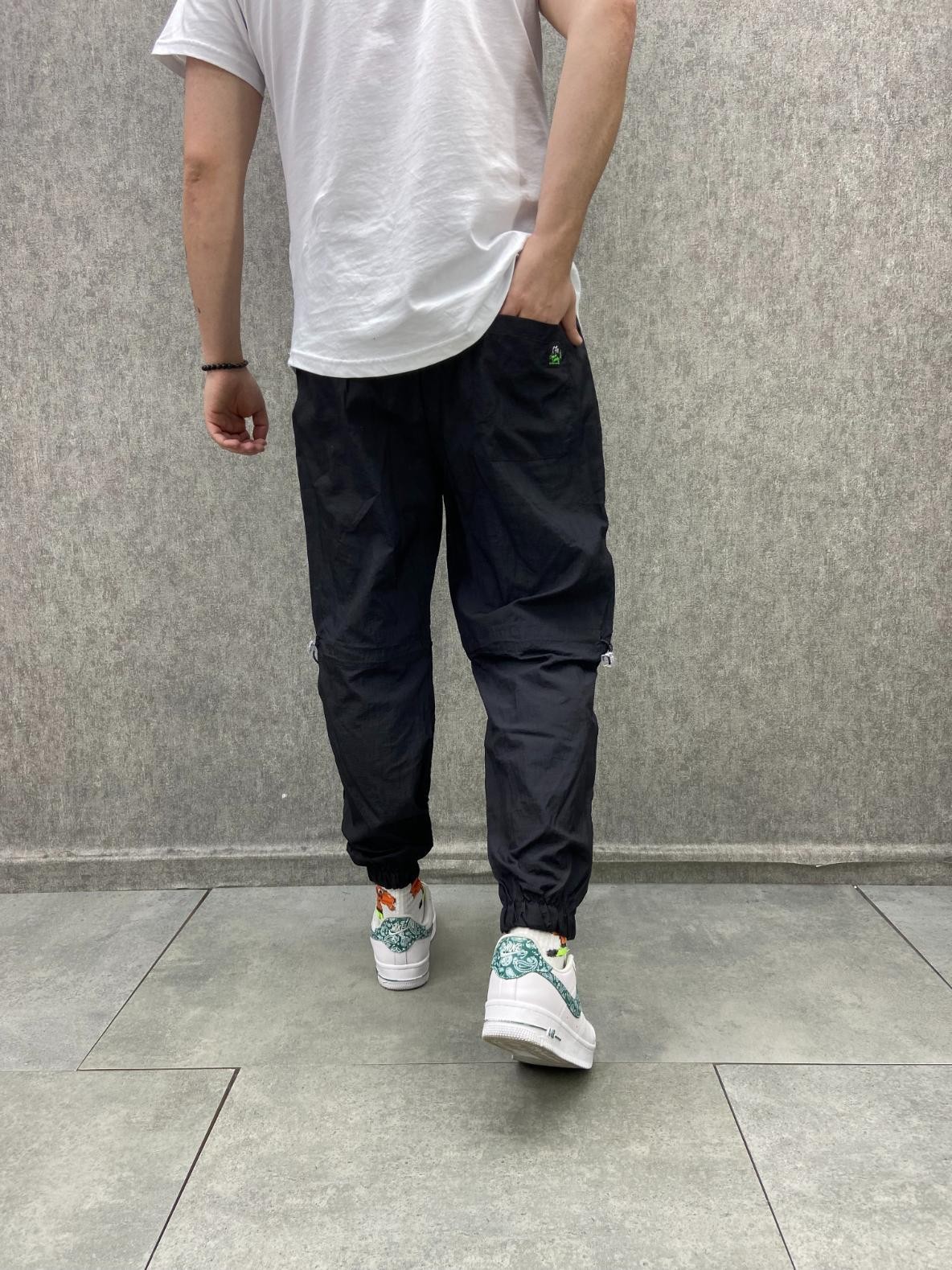 Bel ve Paça Lastikli Diz Stoperli Paraşüt Kumaş Siyah  Jogger