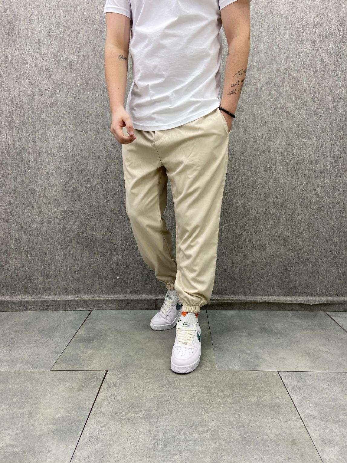 Bel Ve Paça Lastikli Paraşüt Krem Jogger