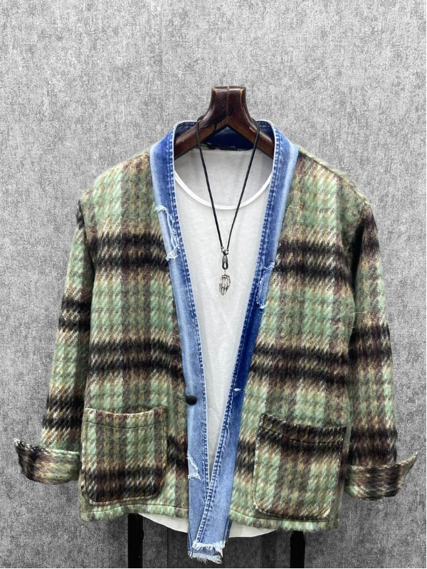 Oversize Lazer Yıpratmalı Astarsız Oduncu Ceket