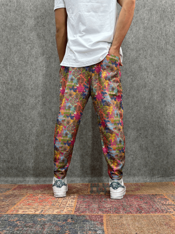 Beli Lastikli Desenli Baggy Pantolon