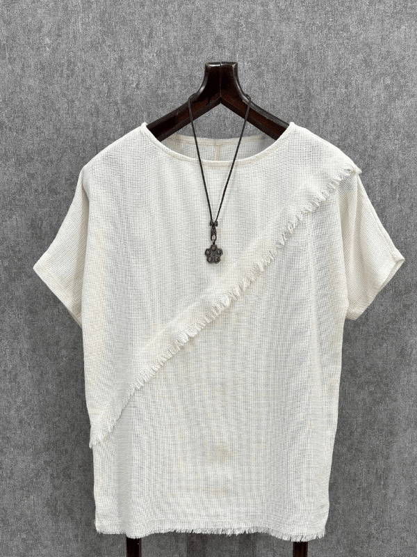 Oversize Yıkamalı Pamuk Keten Kırık Beyaz Tshirt