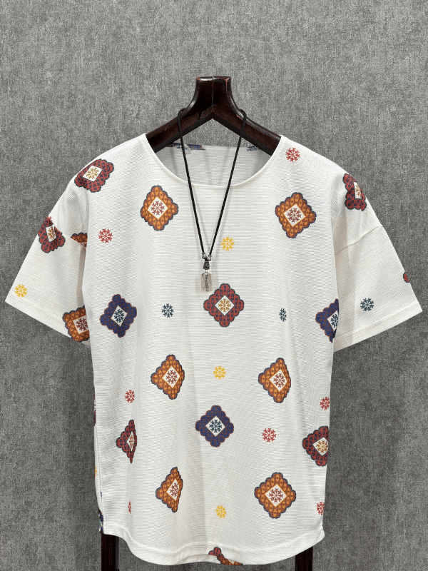 Oversize Desenli Bohem Tshirt