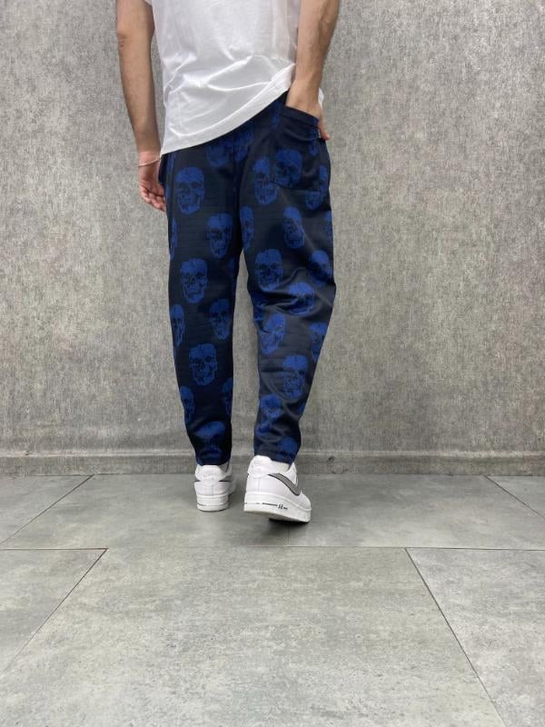 Beli Lastikli Skull Desenli  Baggy Pantolon