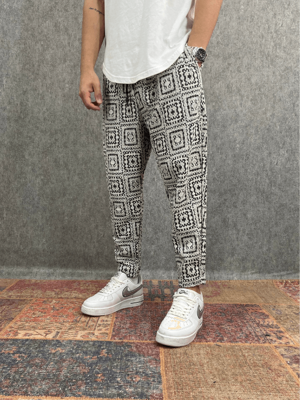 Beli Lastikli Desenli Baggy Pantolon