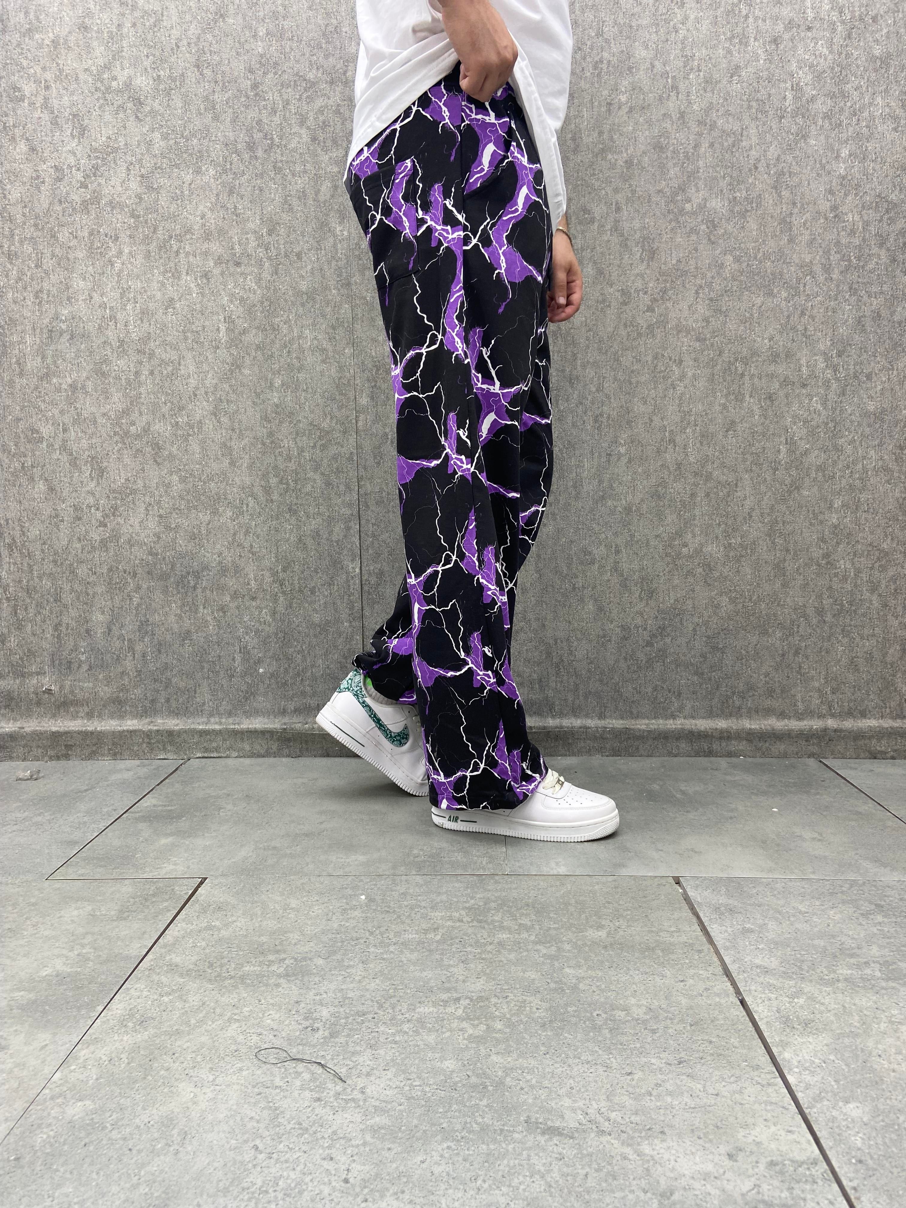 Beli Lastikli Paça Stoperli  Pamuklu Desenli  Baggy Pantolon