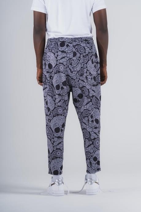 Beli Lastikli Skull Desenli Baggy Pantolon