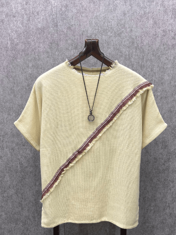 Oversize Pamuk Keten Bohem Sarı Tshirt