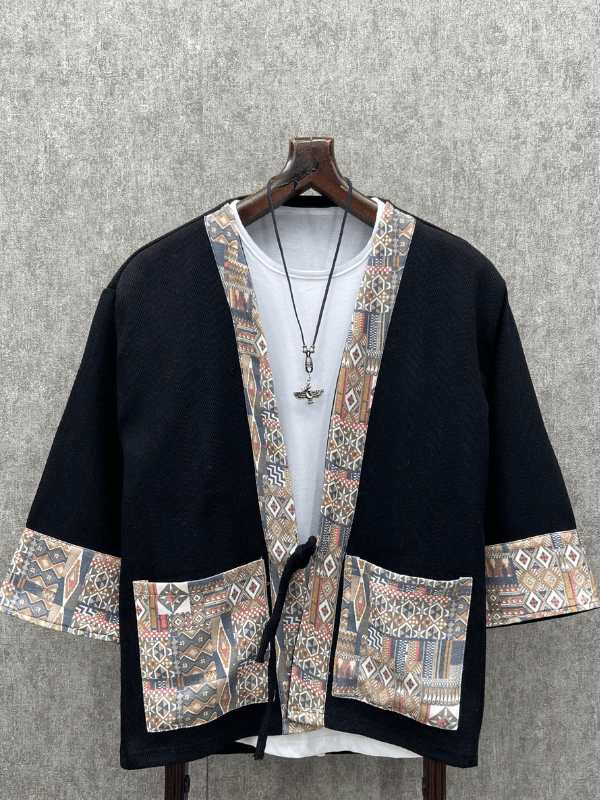 Oversize Bohem Fakir Kol  Pamuk Dokuma Siyah Kimono