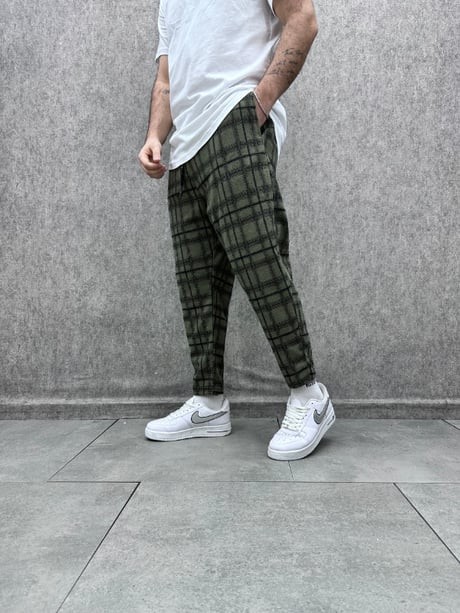 Beli Lastikli Ekoseli Baggy Pantolon
