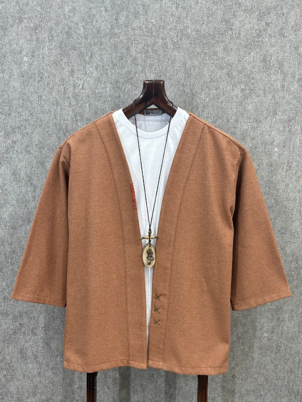 Oversize Fakir Kol Pamuklu El İşi Detaylı Taba Kimono