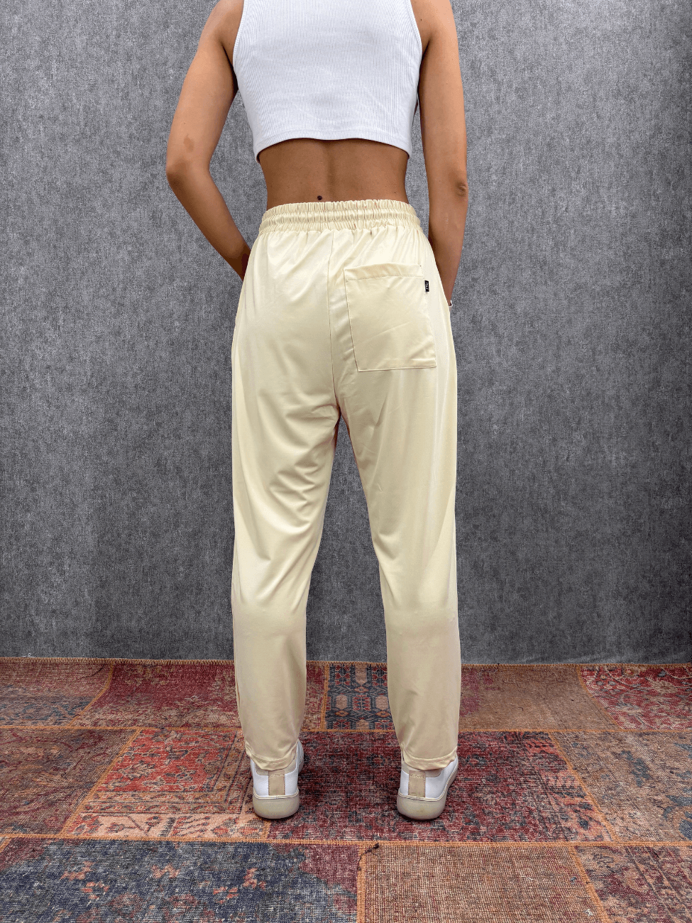 Beli Lastikli Micro Krem  Pantolon