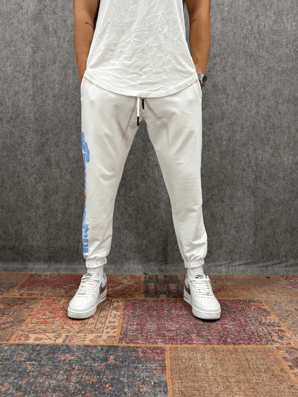 Beli Lastikli Baskılı Beyaz Jogger