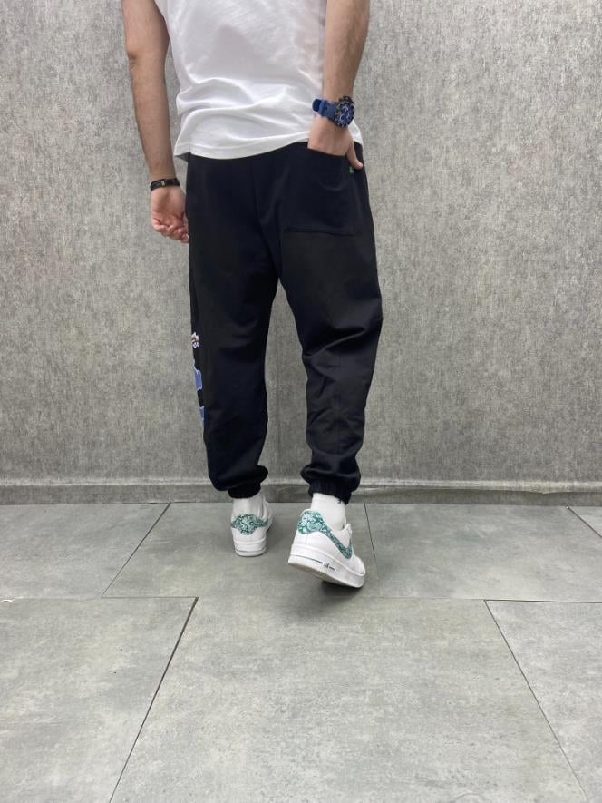 Rahat Kalıp Baskılı Pamuk Örme Siyah  Jogger