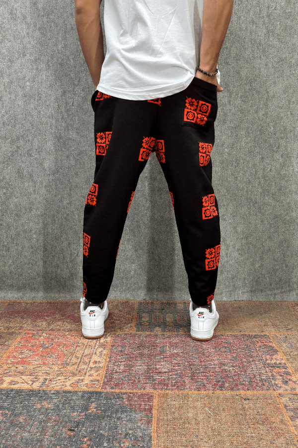 Beli Lastikli Desenli Baggy Pantolon