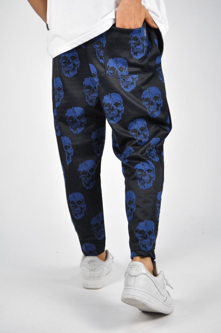 Beli Lastikli Skull Desenli Baggy Pantolon